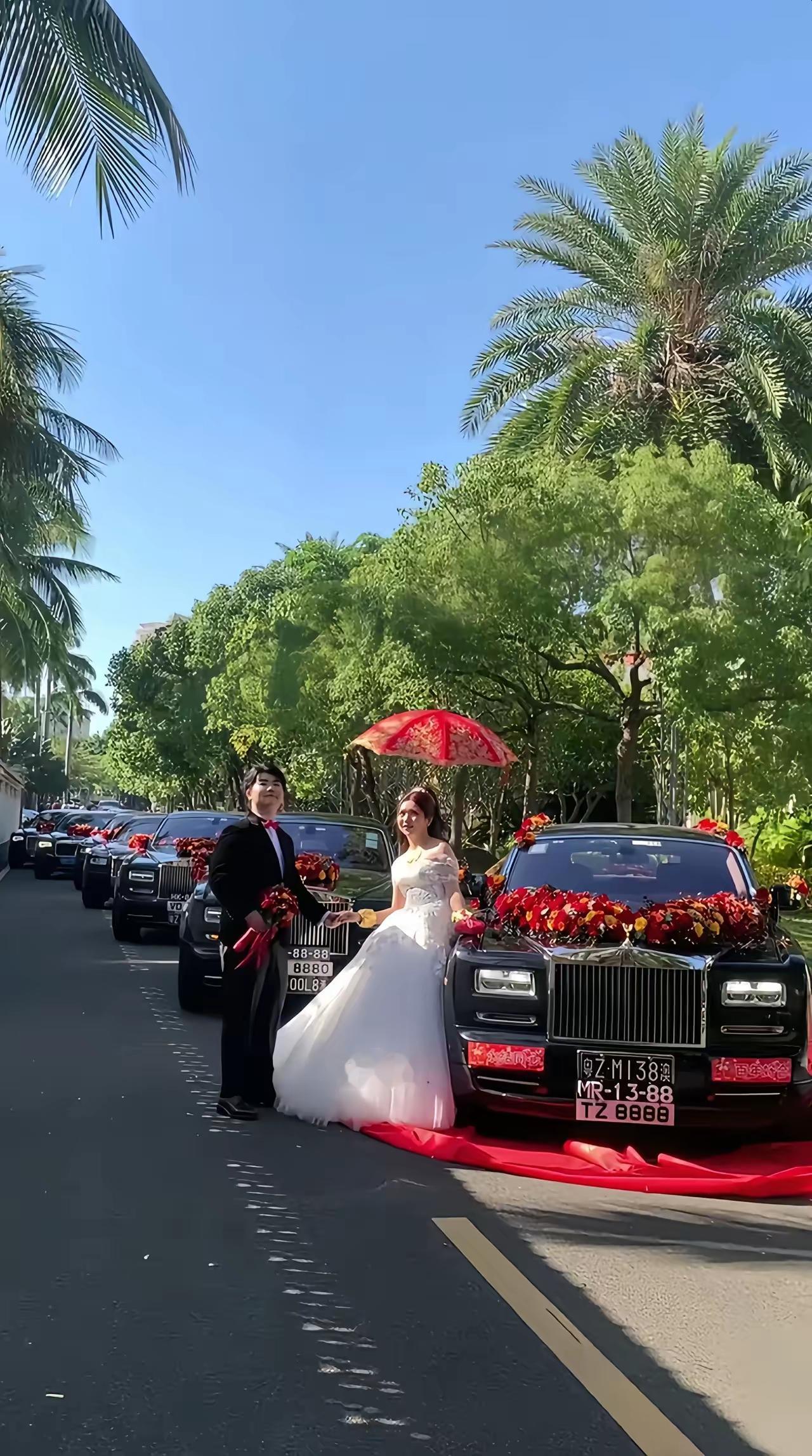 这是广东梅州一个超级大佬，百亿级董事长（也有说是千亿）的儿子的结婚婚车队，现场来