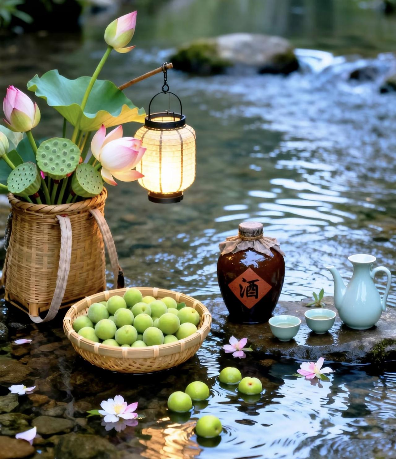 《夏夜小酌》
竹椅微凉瓜正甘，疏星数点夜深蓝。
酒因情重休嫌薄，话到心真不忌憨。