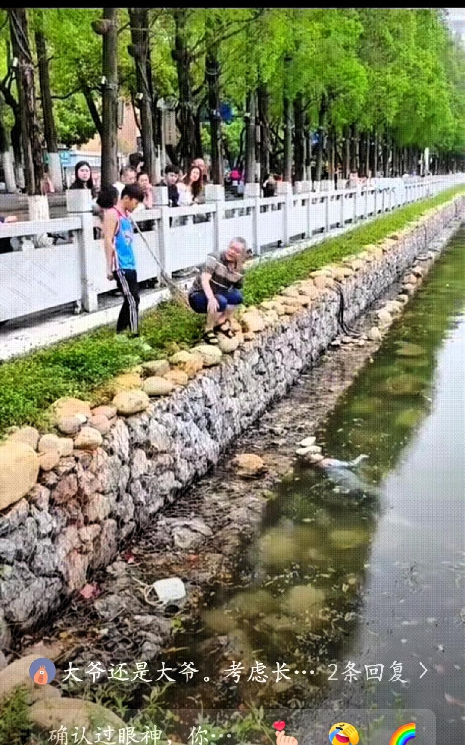 护城河里漂着一名女子，只有面部口鼻勉强露出水面，人一动不动，看上去情况不妙。当时