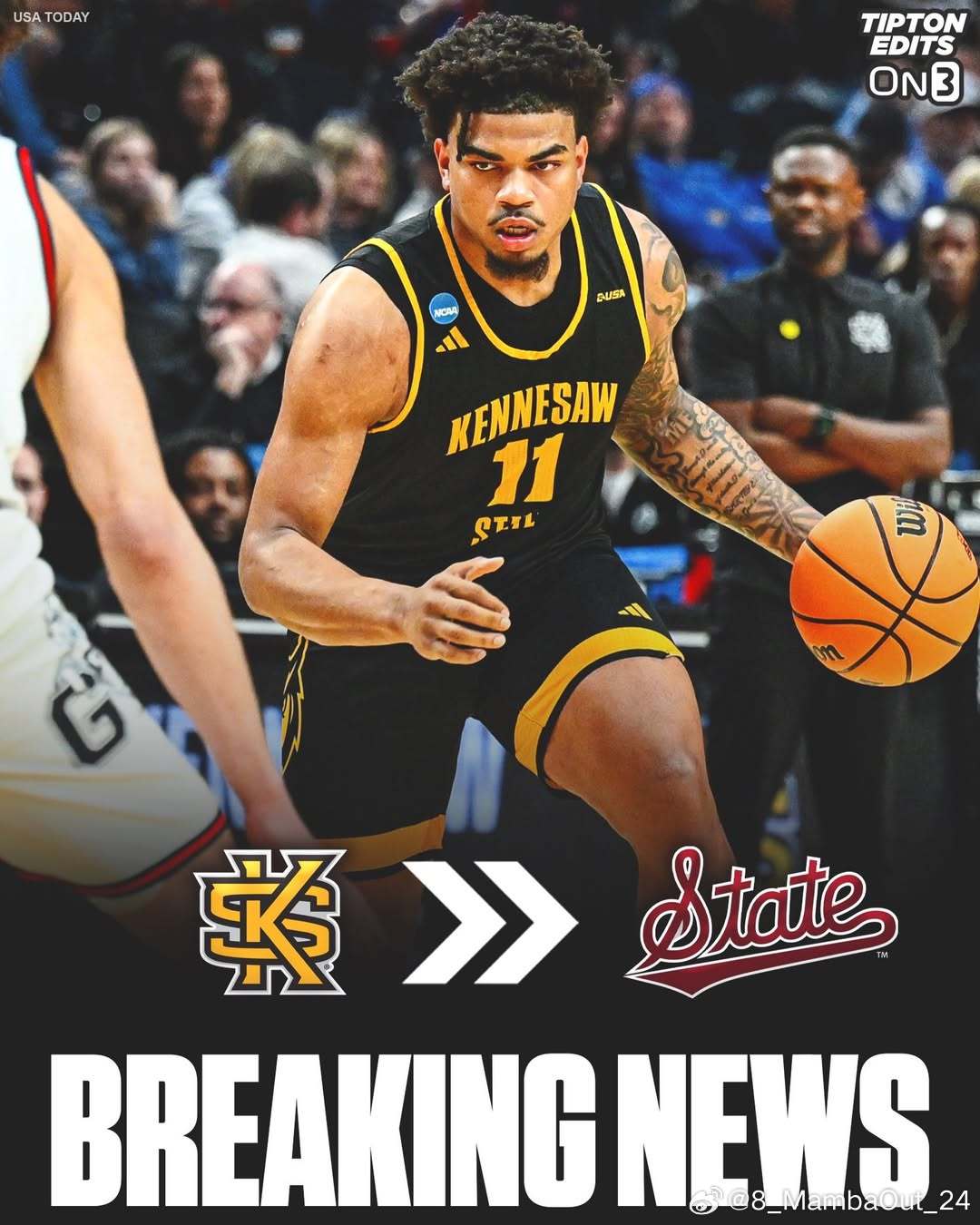 肯尼索州立大学后卫RJ·约翰逊(RJ Johnson)转学加盟密西西比州立大学这