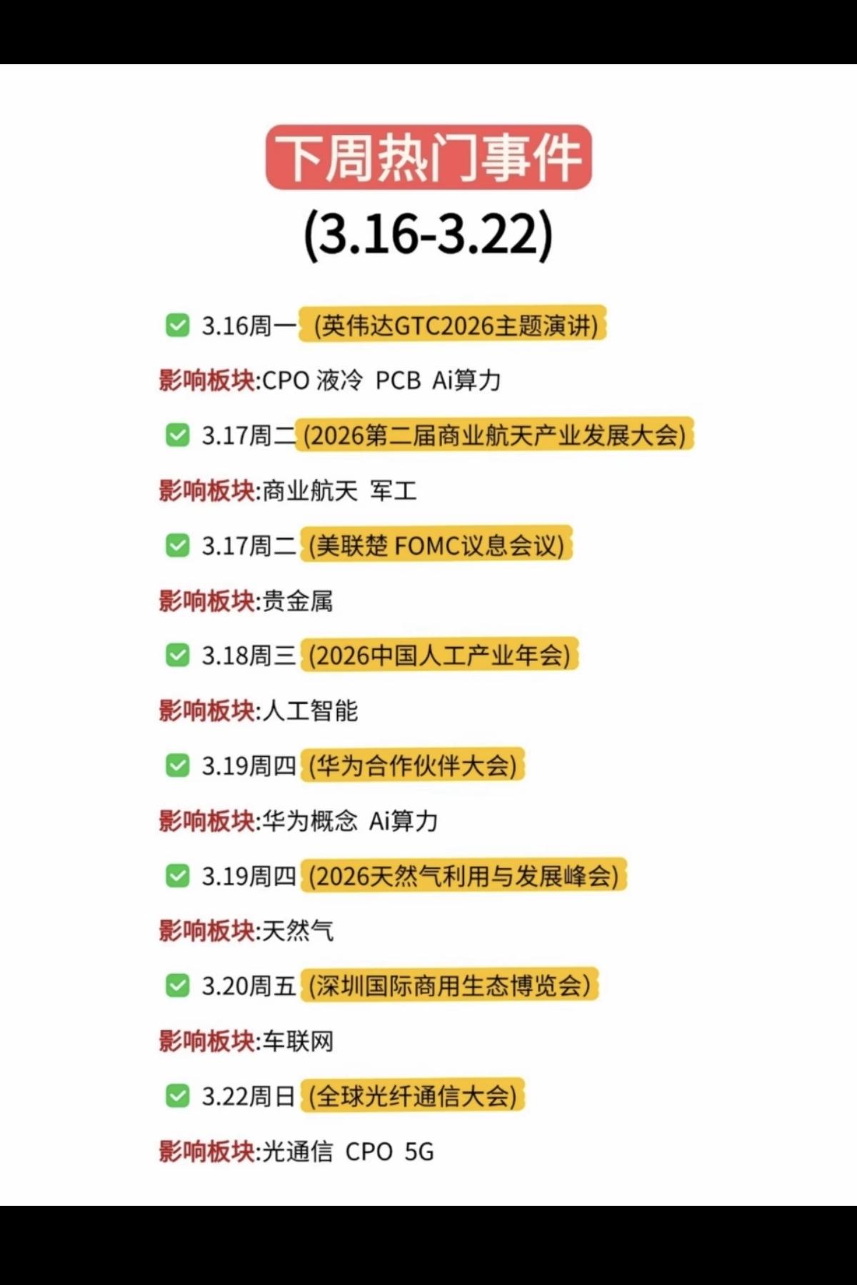 3.16～3.20下周财经 投资日历  前瞻！

1.英伟达GTC大会
2.算力