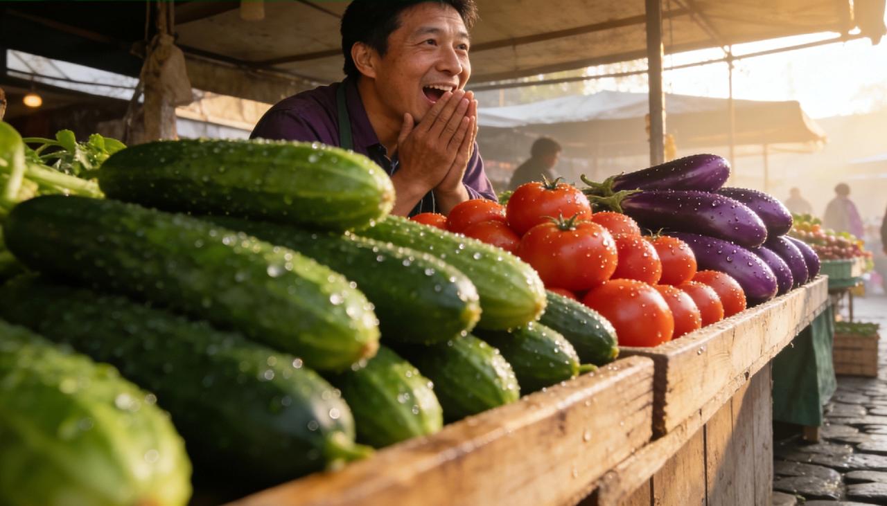 清晨的菜市场，吆喝声此起彼伏，新鲜的蔬果带着露水，热气腾腾的早餐摊氤氲着温暖。平