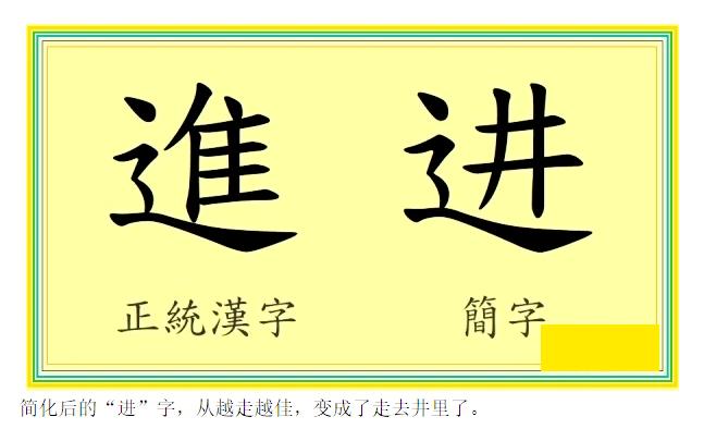 简化后的“进”字，从越走越佳，变成走进井里