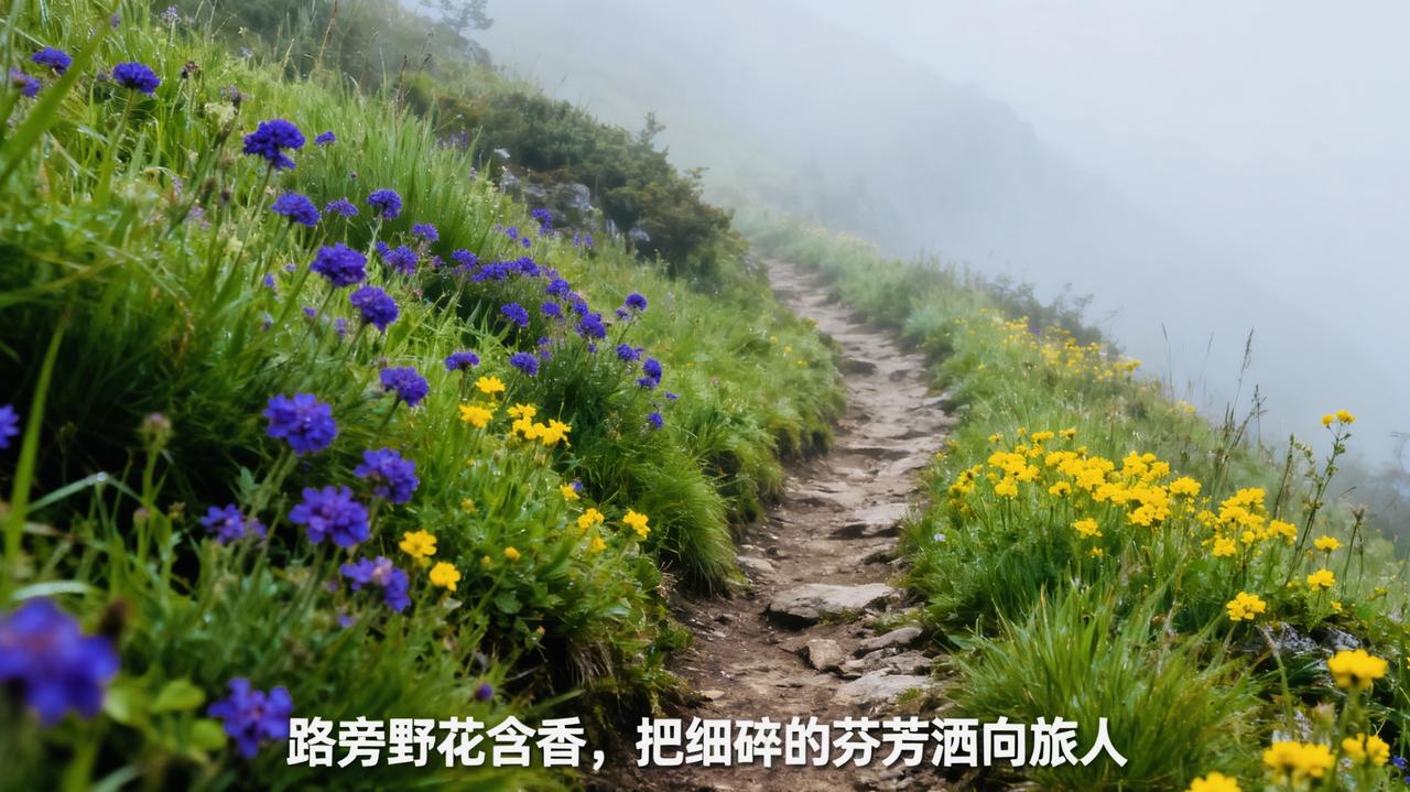 “人生像是登山，我们总盯着山顶，以为到了才能快乐。但山路上的野花、半山腰的云海、