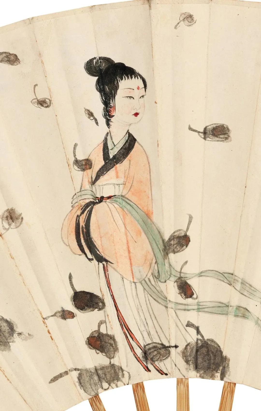 傅抱石《湘夫人》成扇中的湘夫人美吗？我怎么一点都不觉得？