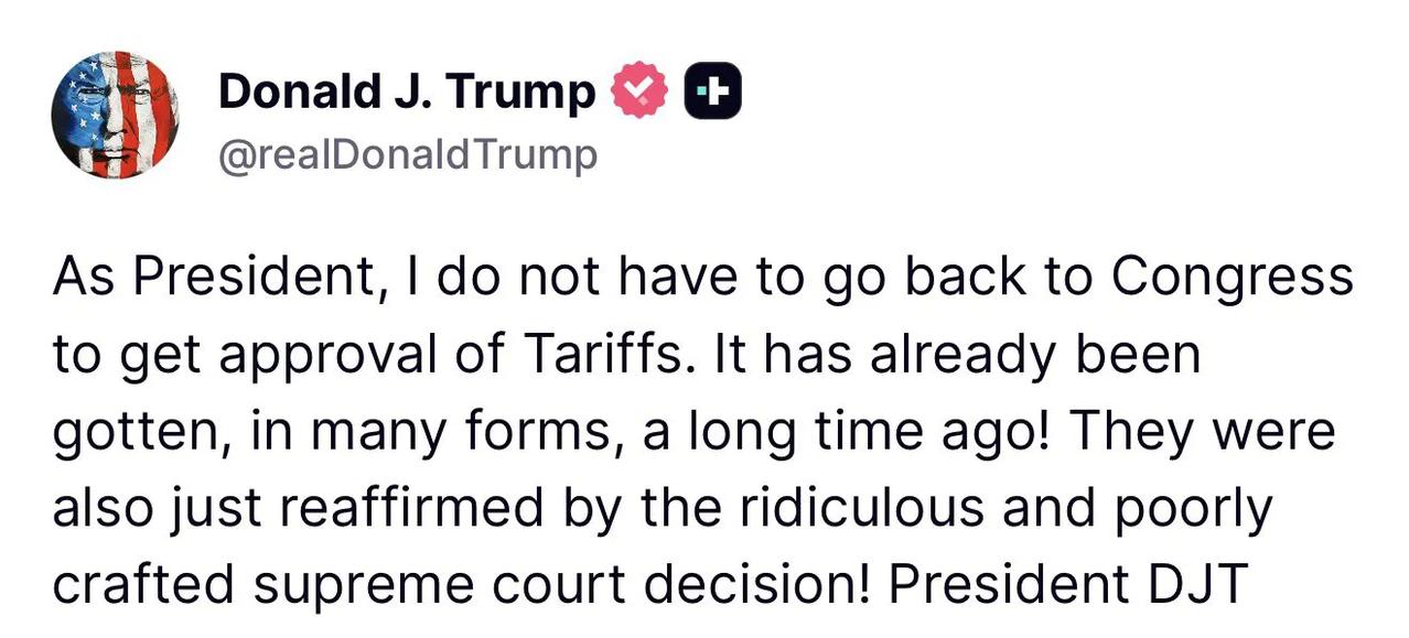 🚨 突发：特朗普总统怒斥民主党人“滚蛋”，称他无需国会批准关税

最高法院裁决