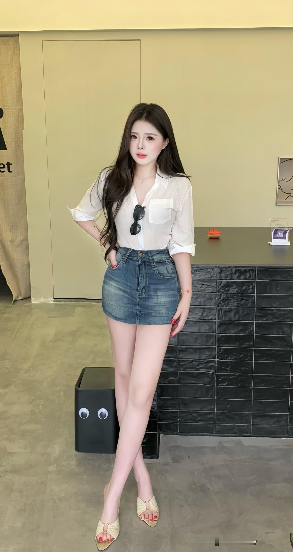 夏日穿搭指南：白色衬衫+牛仔短裤，清新又时尚！极品美女