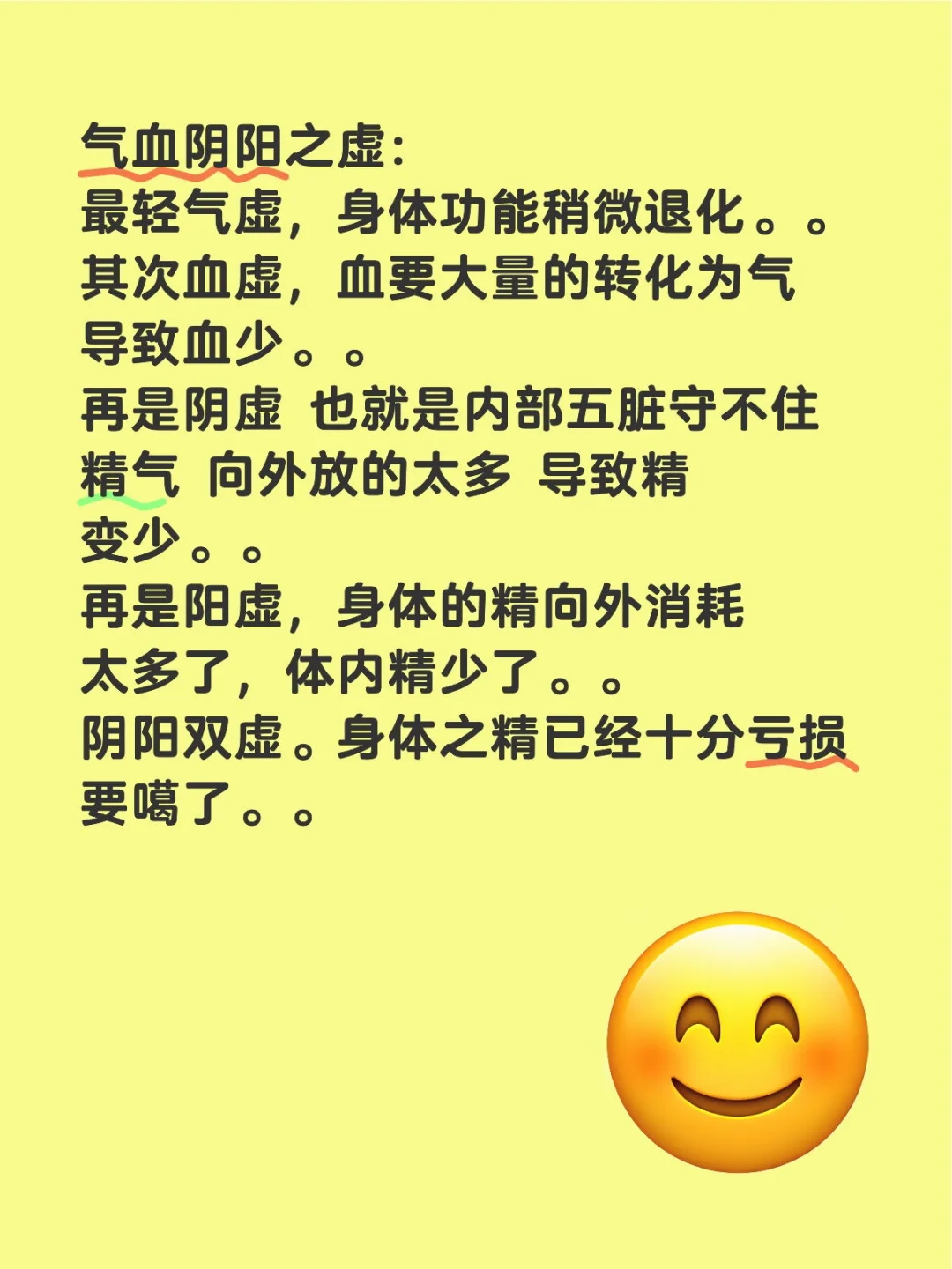 气血阴阳之虚： 最轻气虚，身体功能稍微退化。。 其次血虚，血要大量的转...