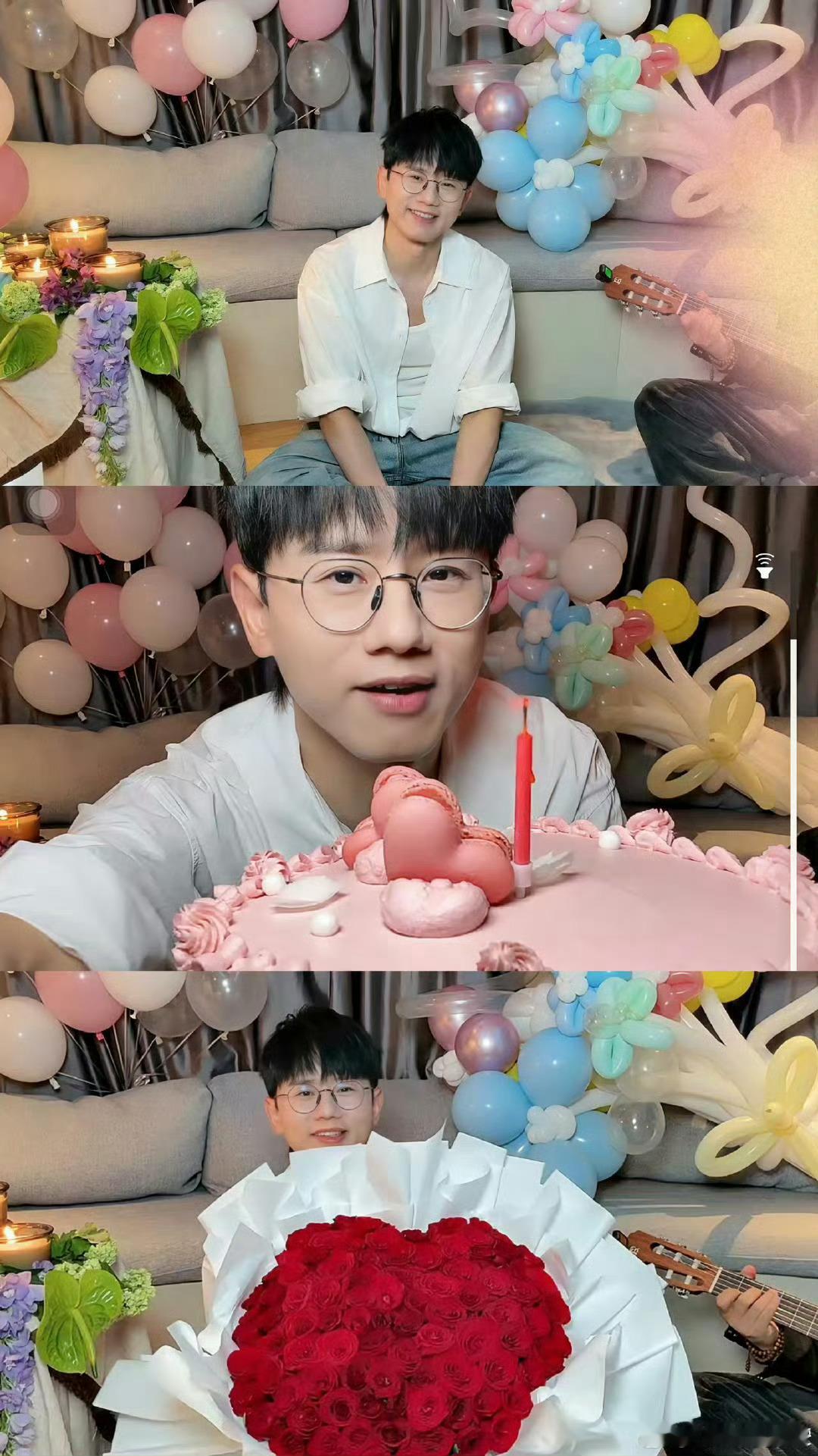 张杰直播为谢娜庆生张杰给谢娜开生日专属音乐会！还买了玫瑰花，送上蛋糕[爱慕]张杰