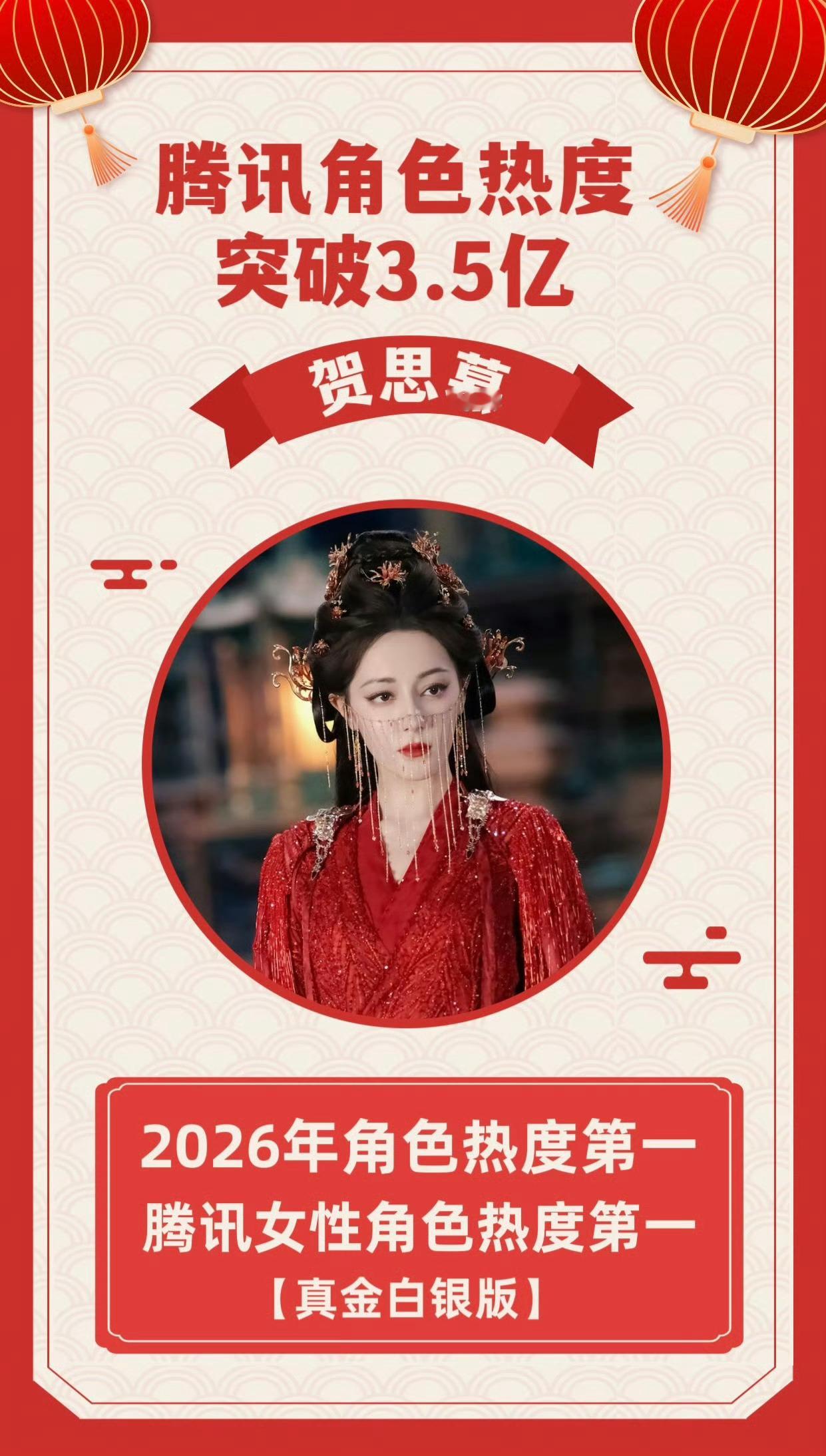 迪丽热巴「贺思慕」腾讯视频站内角色热度破3.5亿 
