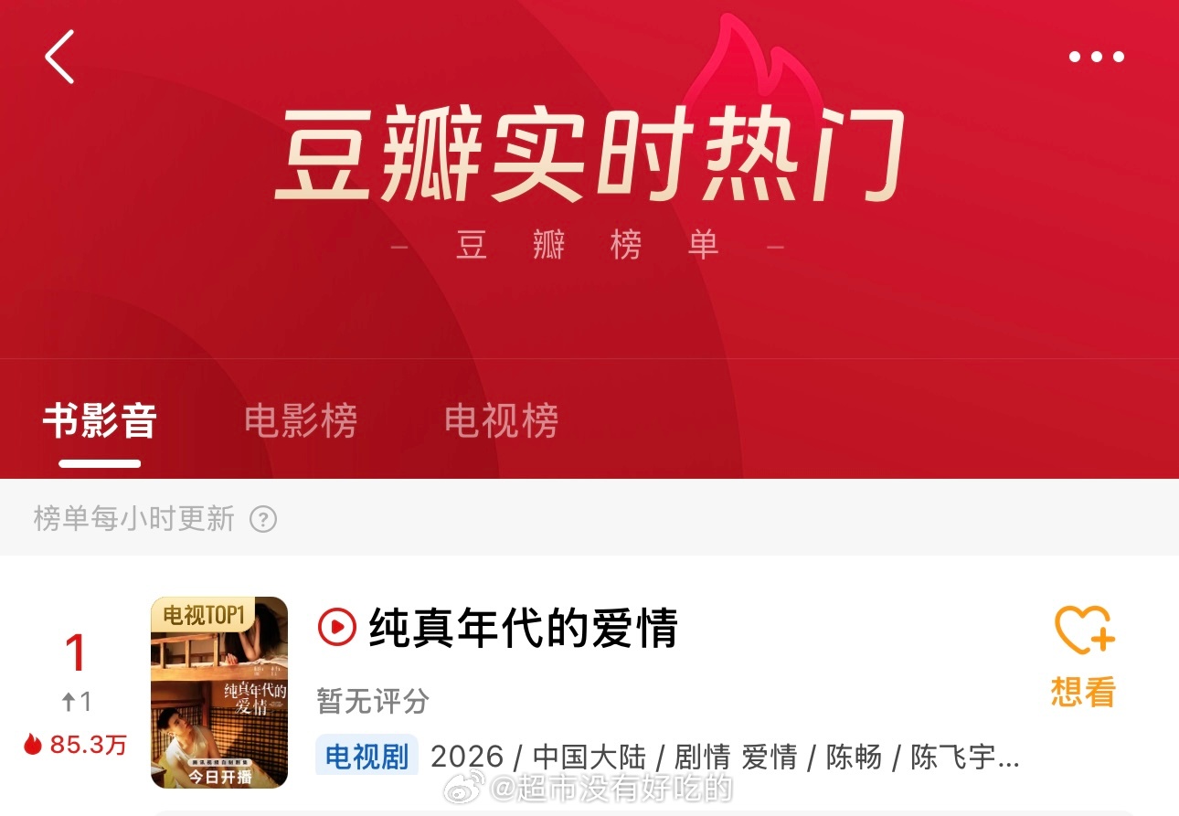 陈飞宇《纯真年代的爱情》豆瓣热度登顶了 