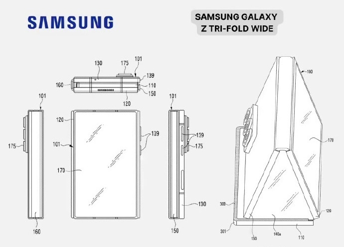 三星阔屏三折叠手机曝光这个牛逼！三星阔折叠！！就是拥有一块大内屏和一块位于背面的