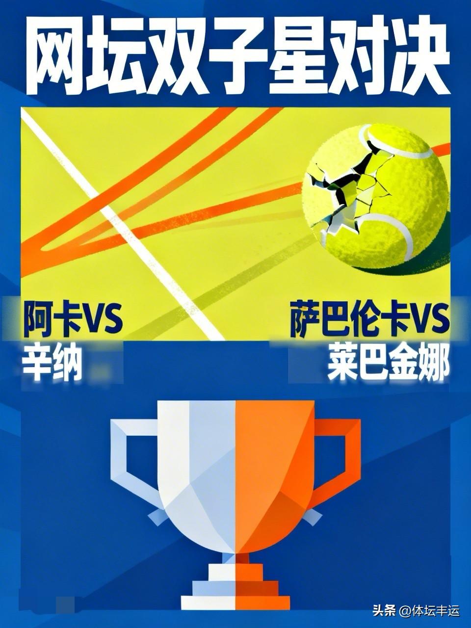 网坛现在这男女单打双子星的对决基本定型！

男单这边，阿卡和美网决赛对手辛纳的较