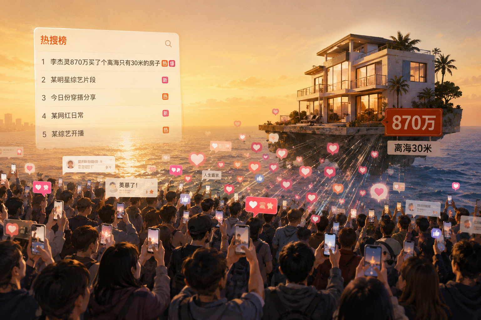 李杰灵870万买了个离海只有30米的房子我问Ai为什么这个上了热搜，它给了我一张