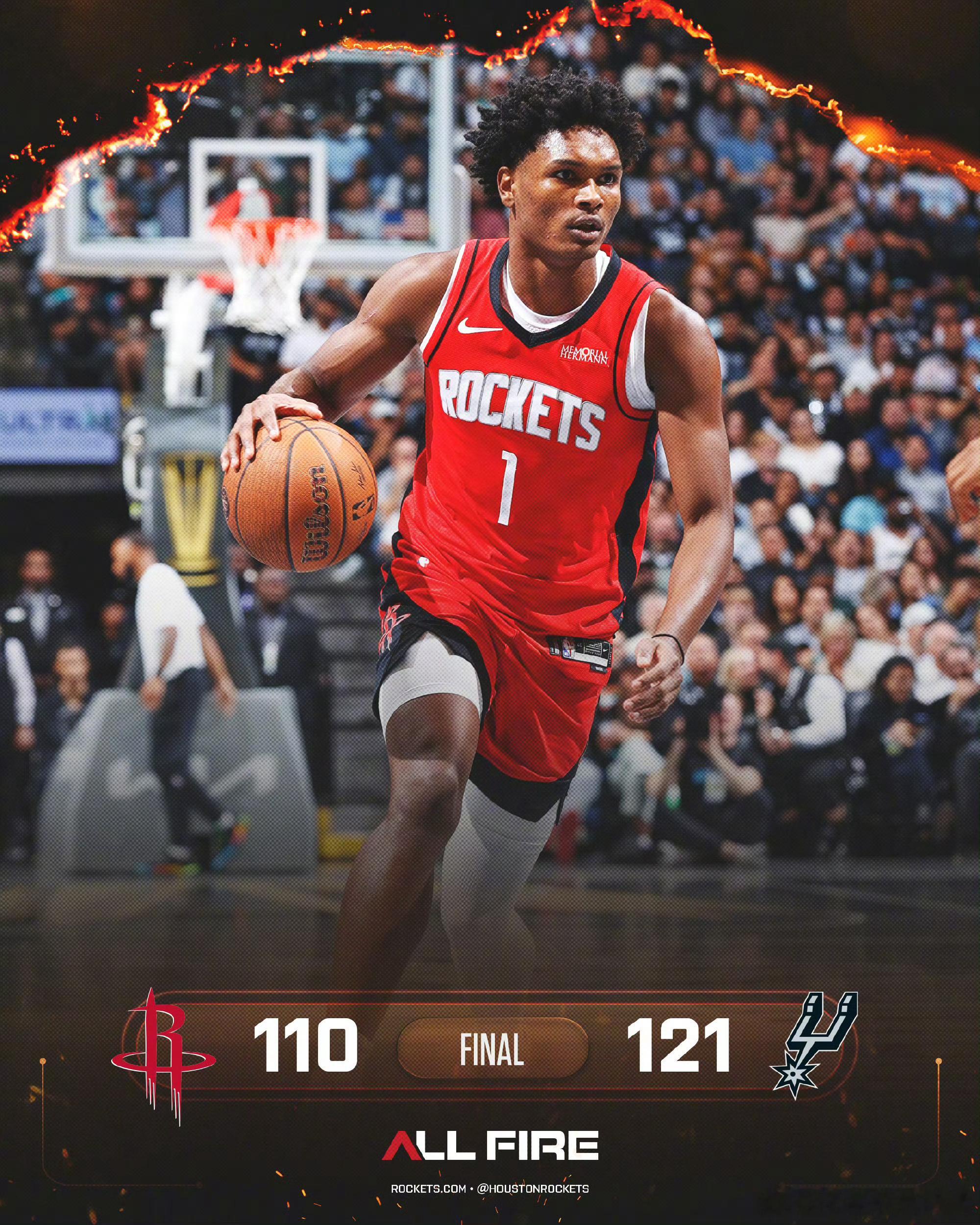 马刺终结火箭五连胜全场比赛结束！火箭110比121，马刺终结火箭五连胜！马刺下一