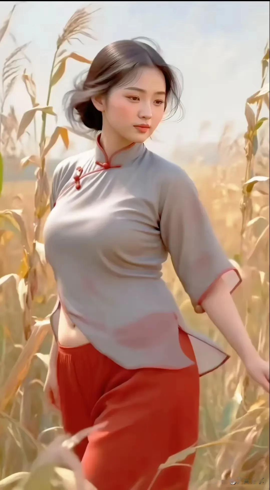 美不美，看大腿，最主要还是农村那甘甜的泉水养育了无数村花。看她们红润的脸蛋，比那