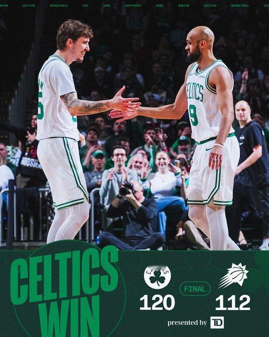 全场比赛结束，我们最终在主场120-112战胜太阳☘️布朗41分7篮板6助攻☘️