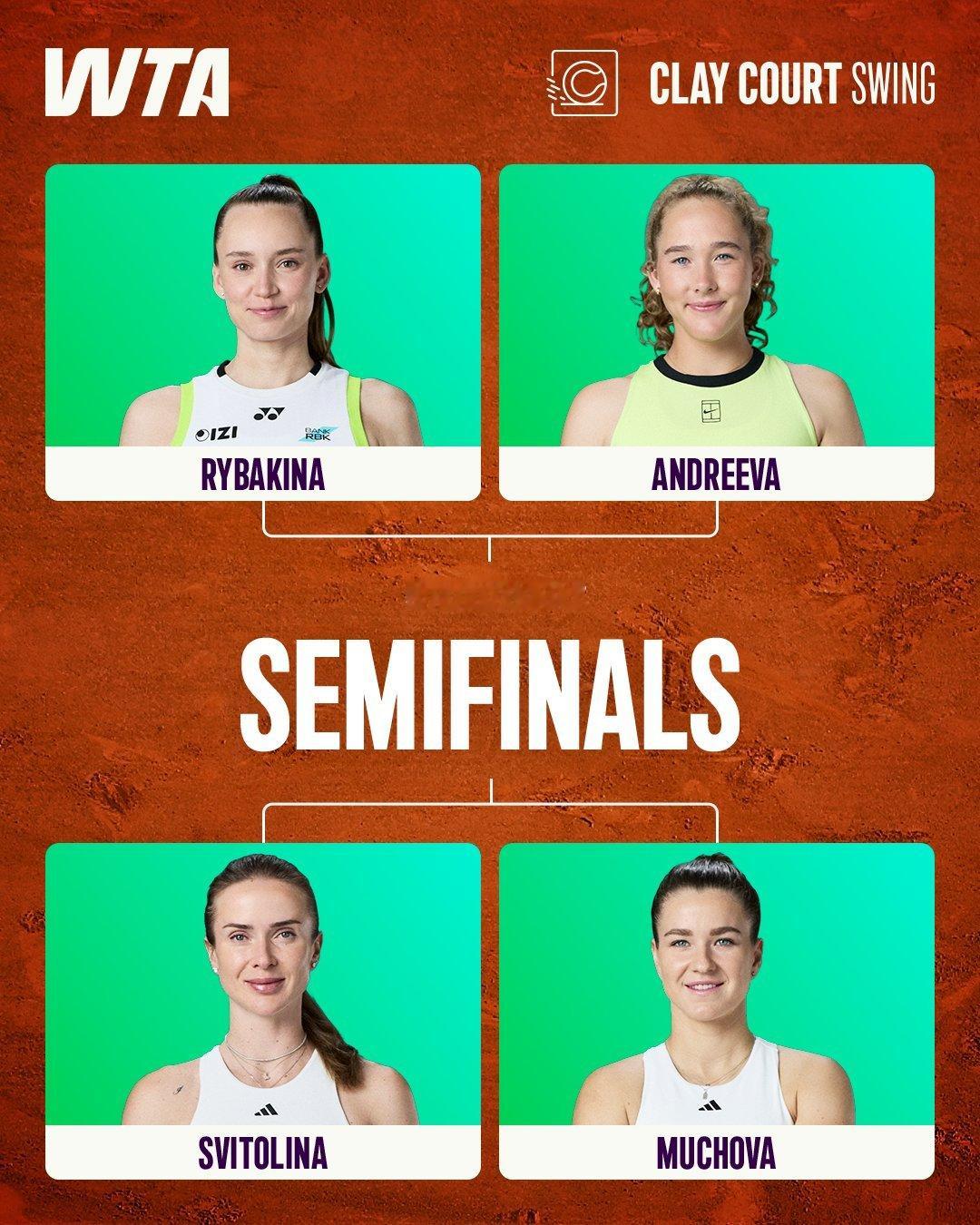 斯图加特四强出炉🔥【1】莱巴金娜vs安德列娃【6】【4】斯维托丽娜vs穆霍娃【