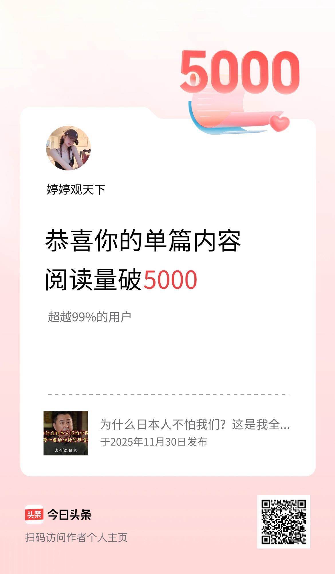 单篇内容获得阅读量破5000啦！