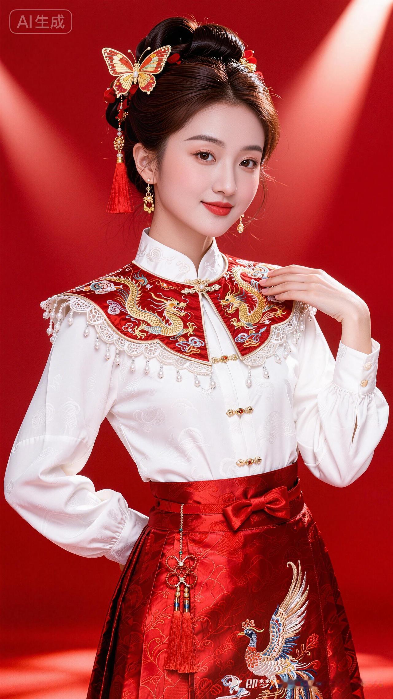 红衣华服，金龙刺绣，古典优雅，韵味十足！