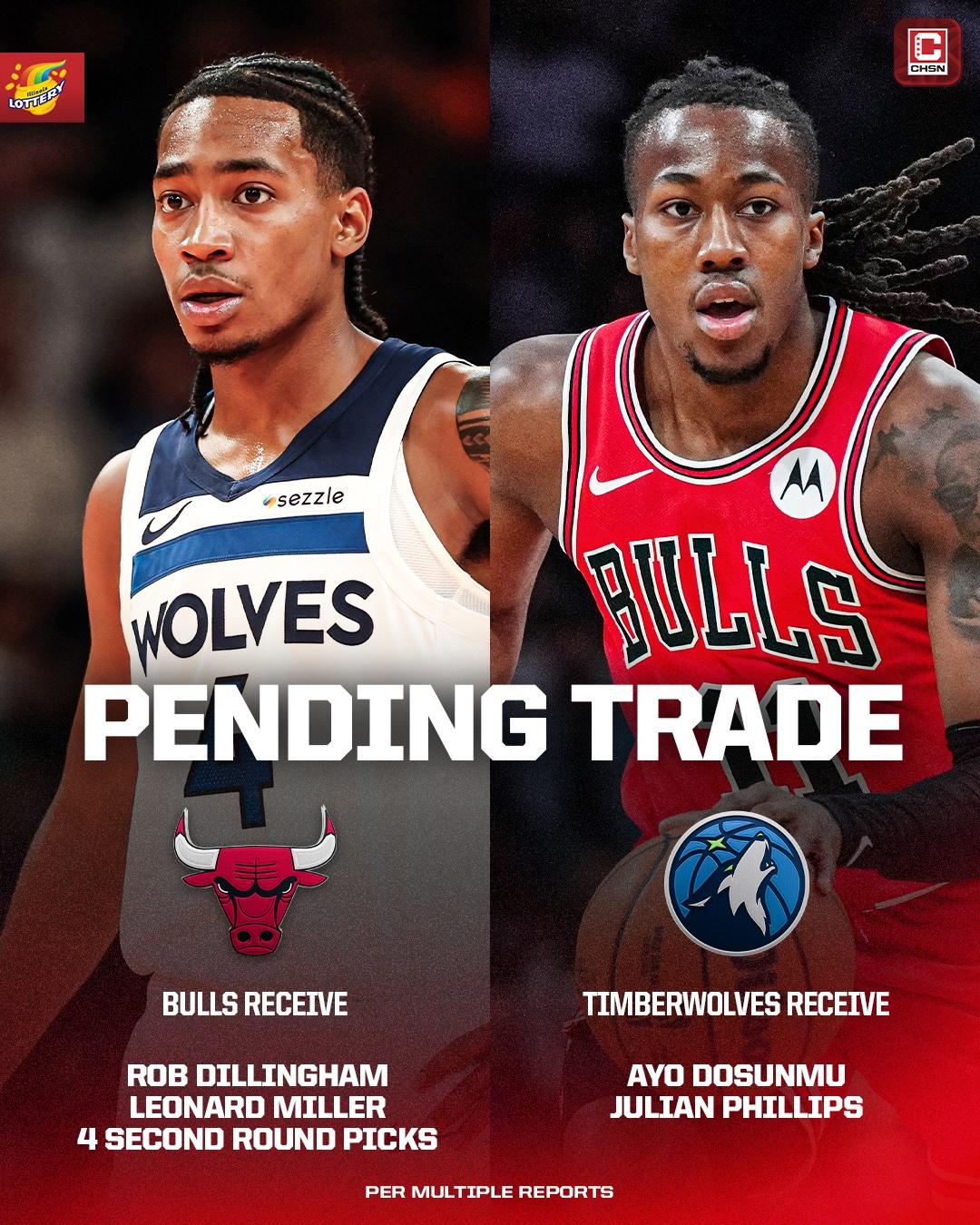 明尼苏达森林狼完成一笔重要交易，从芝加哥公牛得到阿约·多孙穆，同时还一并引进了朱