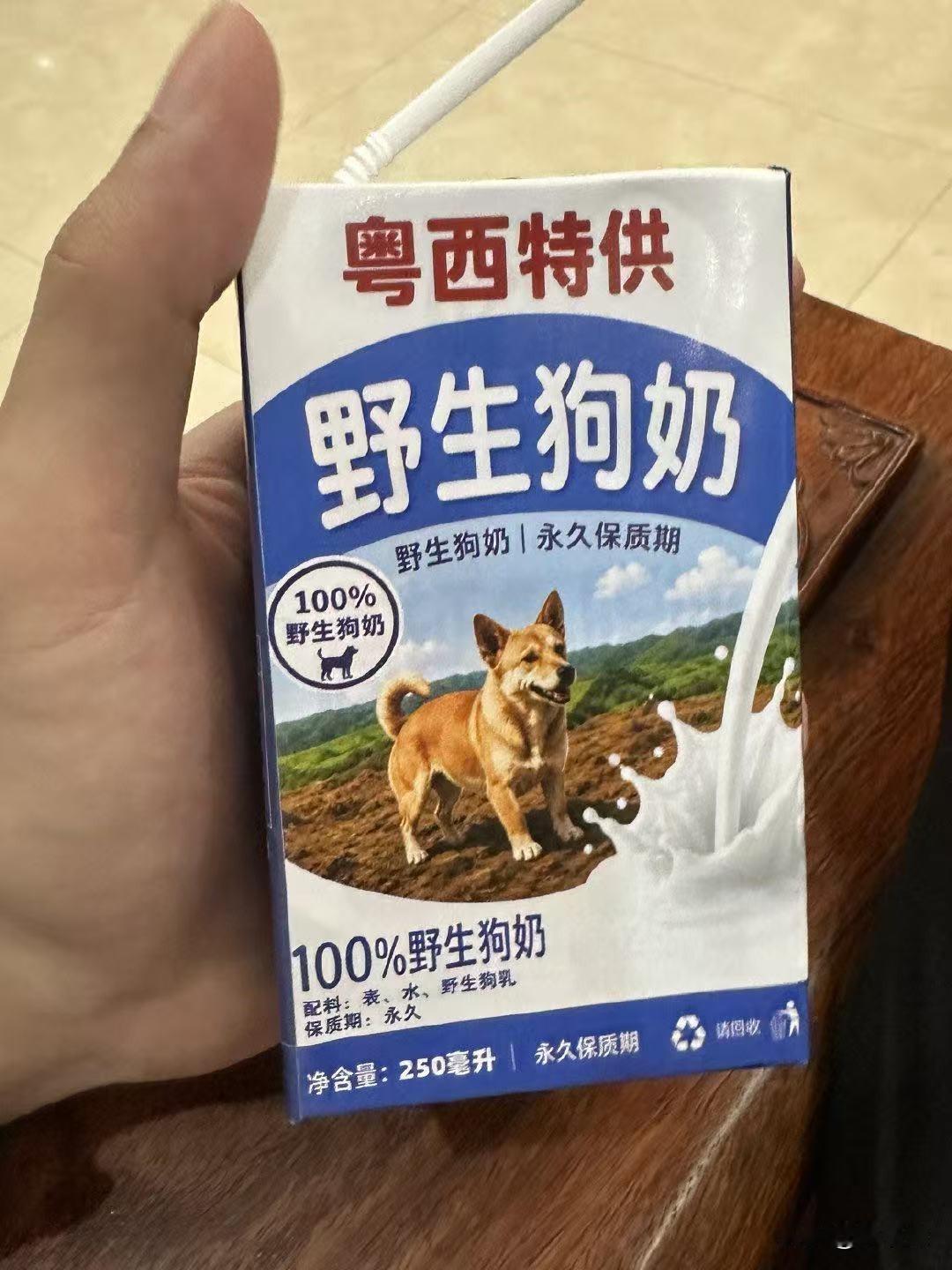 野生狗奶？第一次听说！
听说过黄牛奶，水牛奶，骆驼奶，獐子奶，兔子奶！
也经常喝