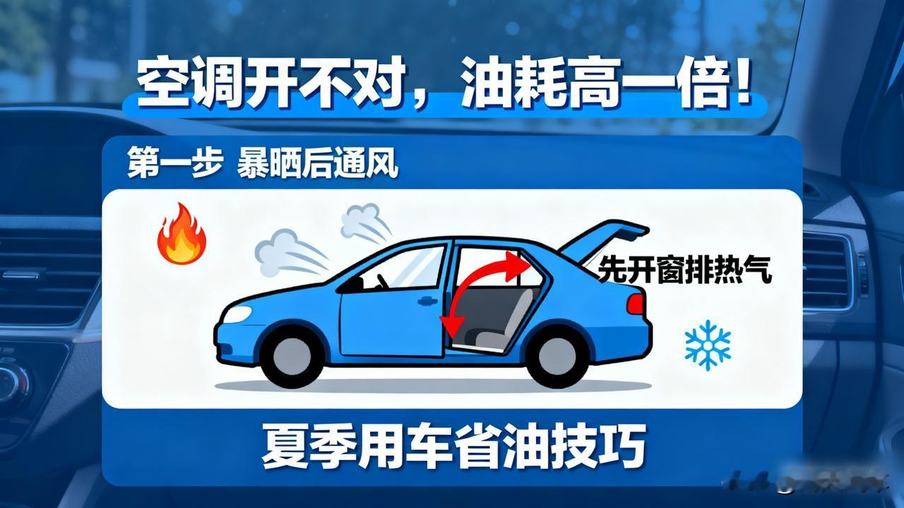 夏天开车，空调开不对，油耗高一倍！

暴晒后的车，别一上来就开AC。先打开车窗通