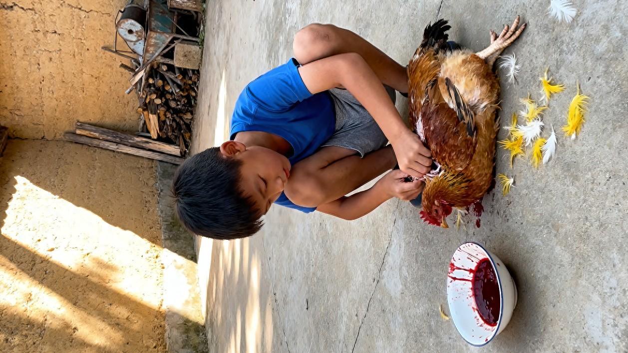 10岁男孩偷偷把家里的鸡杀了，妈妈知道后很震惊，罚孩子下跪反思！网友：这是个很严