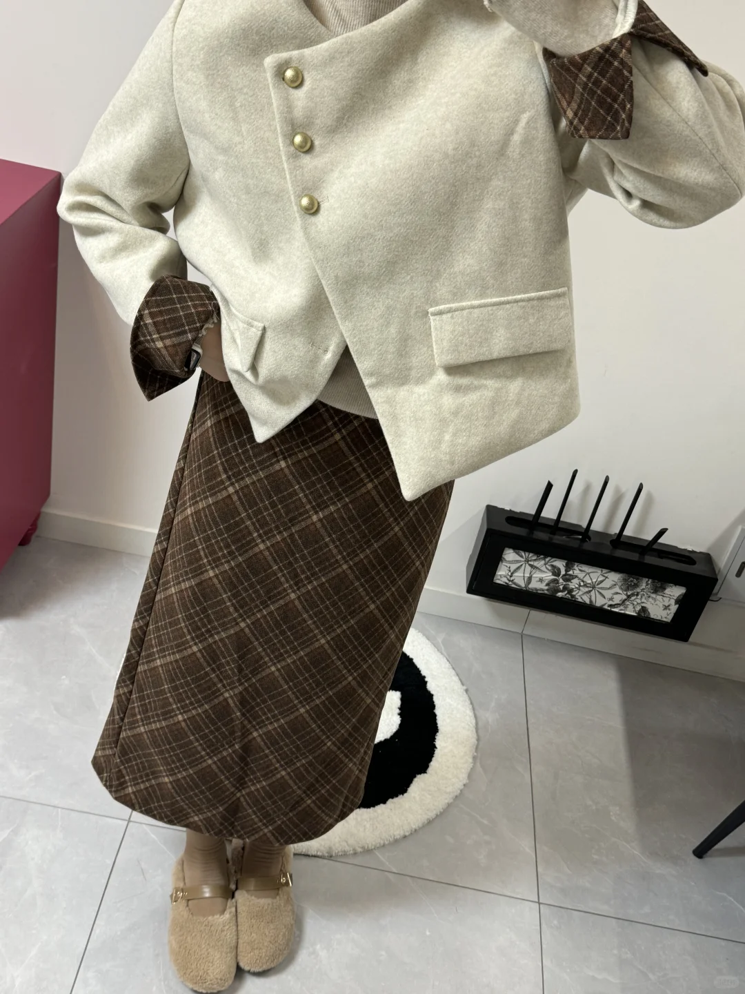 178cm160斤 大码显瘦格子裙套装