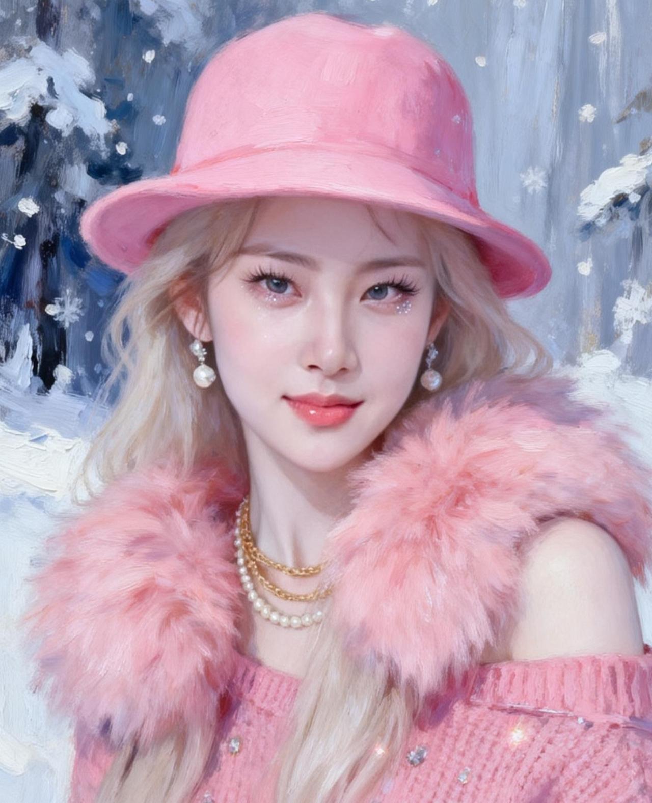 冬日粉嫩少女，雪景中的甜美穿搭