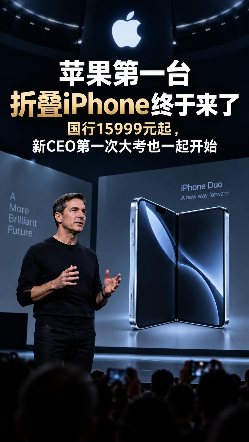 苹果第一台折叠iPhone终于来了，国行15999元，新CEO第一次大考也一起开