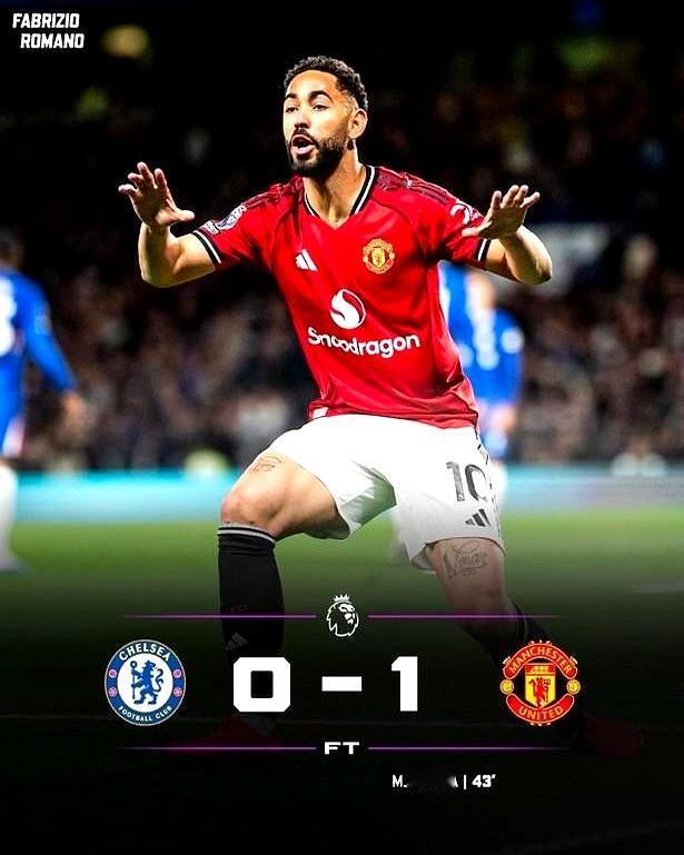 切尔西又输了，曼联客场1-0拿下，这防守是真的稳！
 

布鲁诺助攻库尼亚一锤定