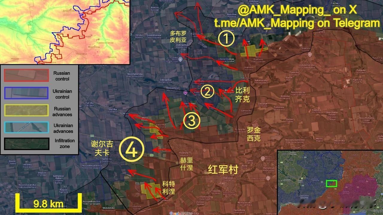 顿涅茨克州多布罗皮利亚——红军村方向的局势（来源新西兰信源“AMK”）：

在过