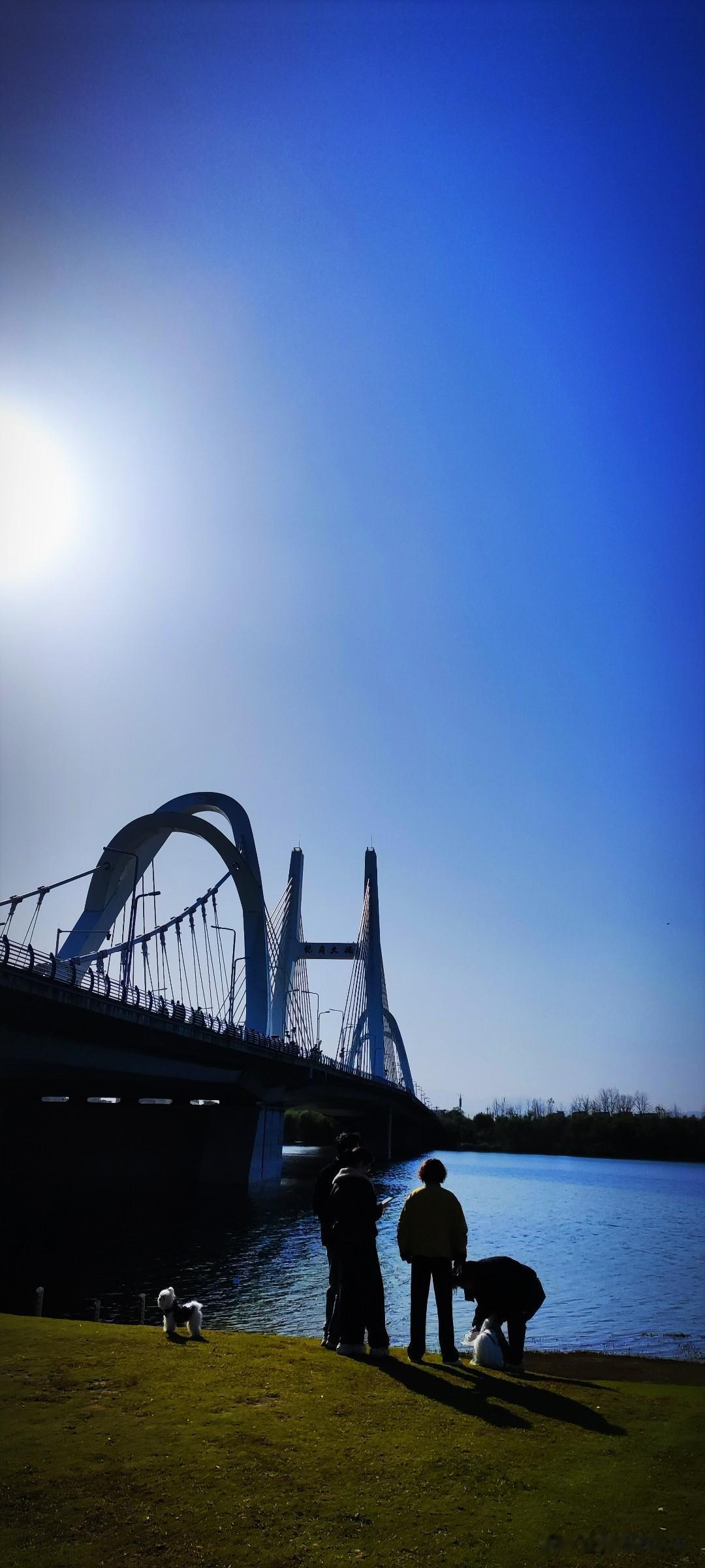 冬日生活随拍远处汉山，近前汉江，遇着带着小狗遛弯儿的熟人，寒暄几句。告别回首之际