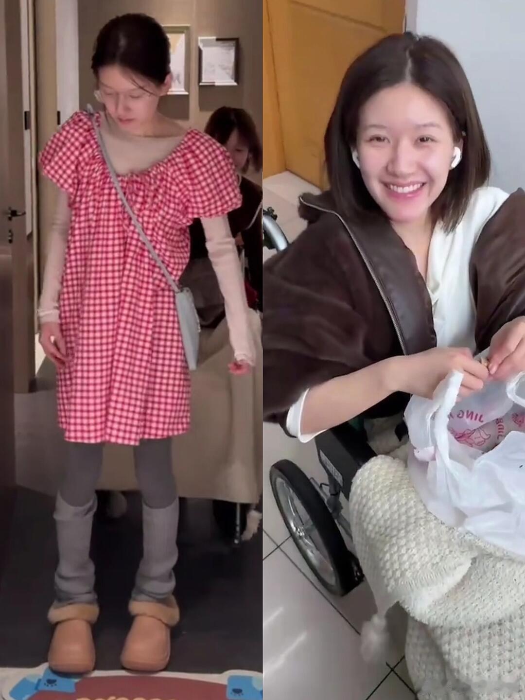 赵露思走不动想去捶打腿 赵露思发了康复训练的照片，都会好的！！赵露思2025.1