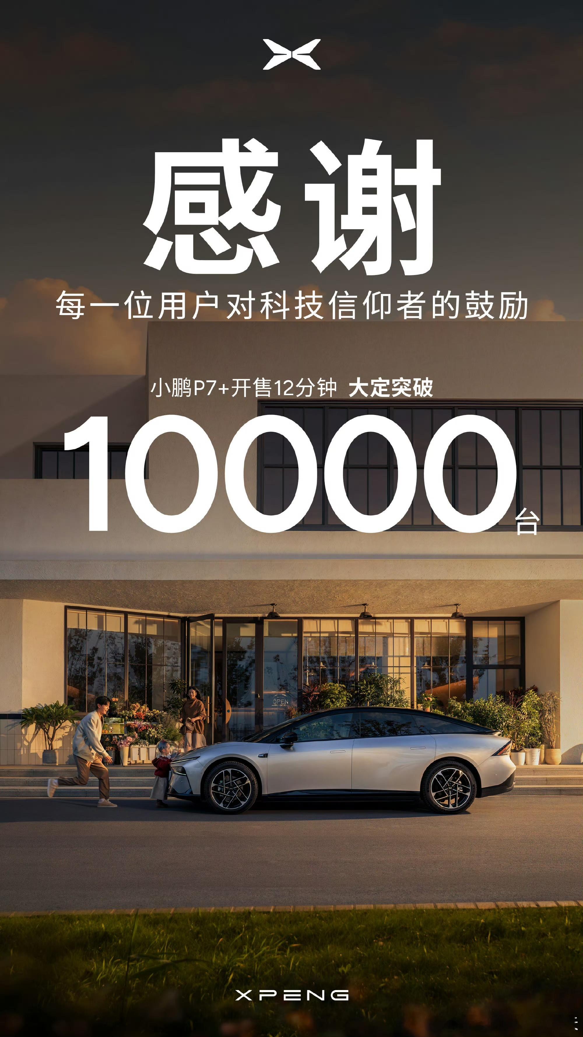 12分钟，大定破 10000 台#小鹏P7+太火了##汽场全开##小鹏P7+起售