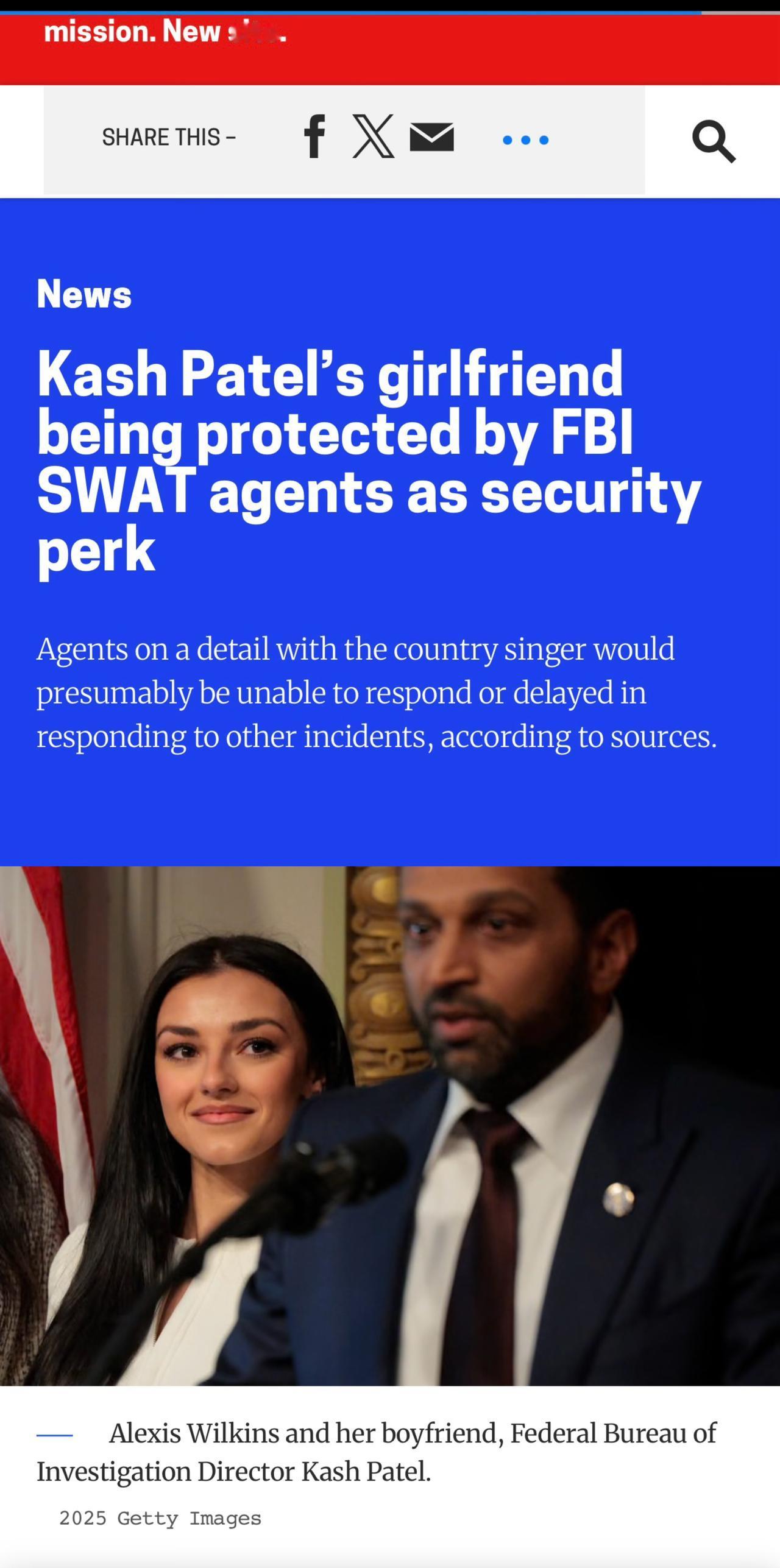 两名知情人士告诉MS NOW，联邦调查局局长卡什·帕特尔的乡村音乐表演者女友目前