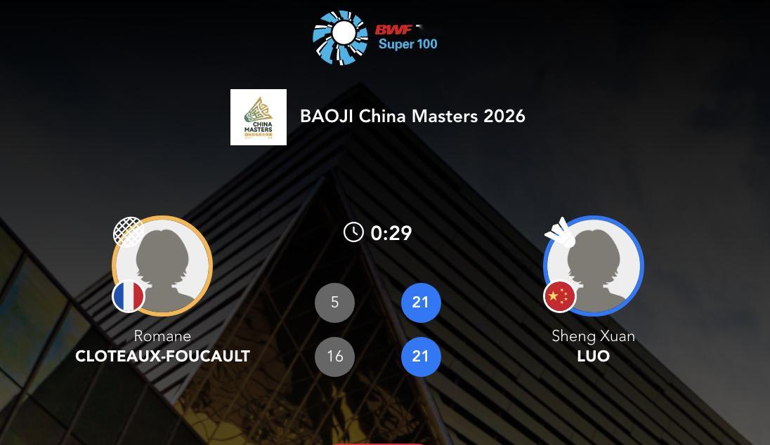 罗盛萱🇨🇳 21-5、21-16 🇫🇷福柯下轮：罗盛萱🇨🇳 vs ?