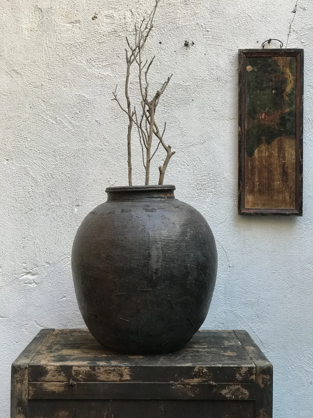 钜钉老陶缸，铁水修补；民宿、茶室侘寂摆件。