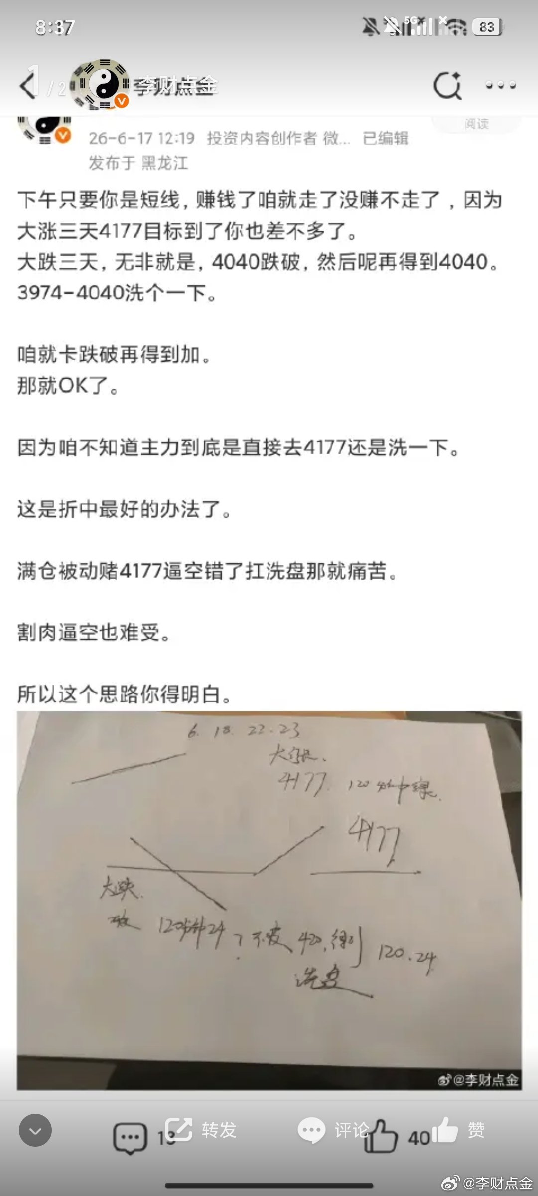 变盘日吧不可以涨，尤其是涨到压力位，这是双头，4177和4175就差两个点这里可