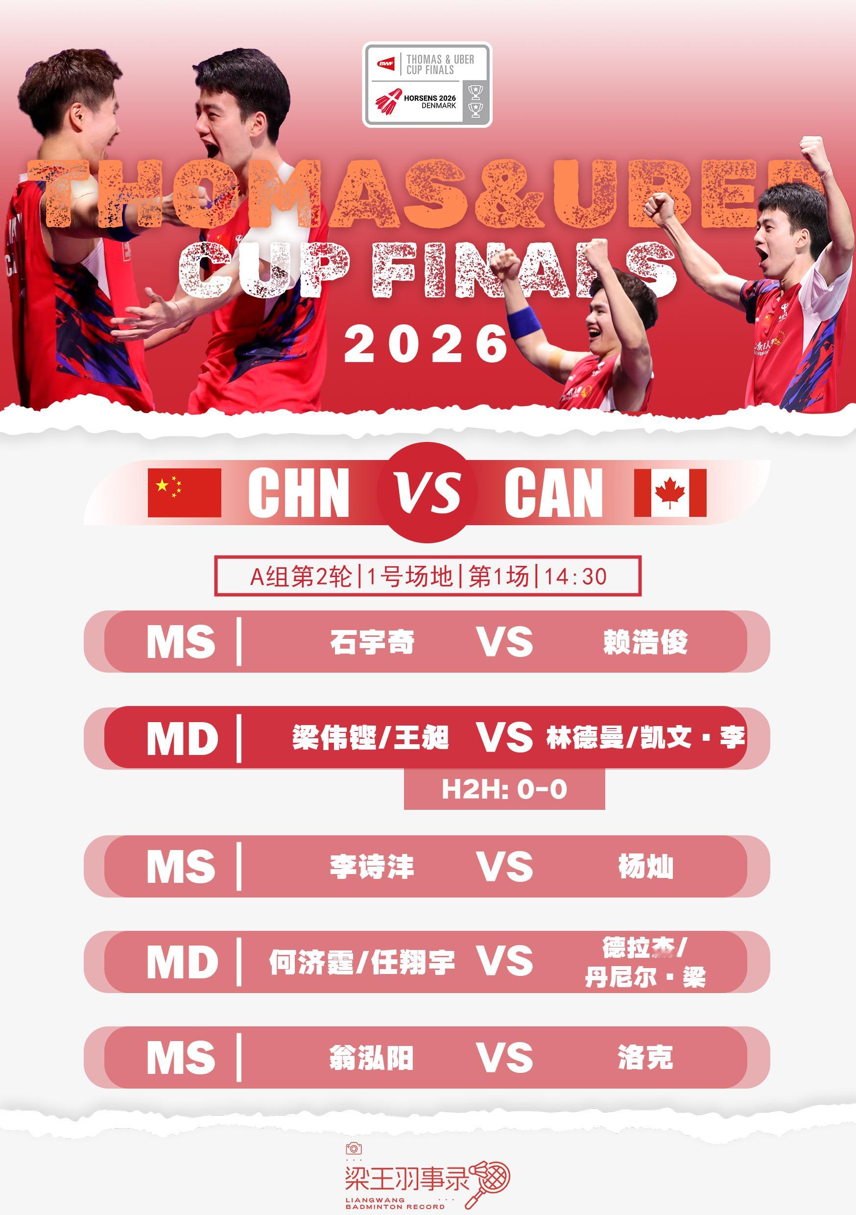 梁王驾到梁王组合 梁王加油 - 赛程预告 -2026汤姆斯杯20260427 A