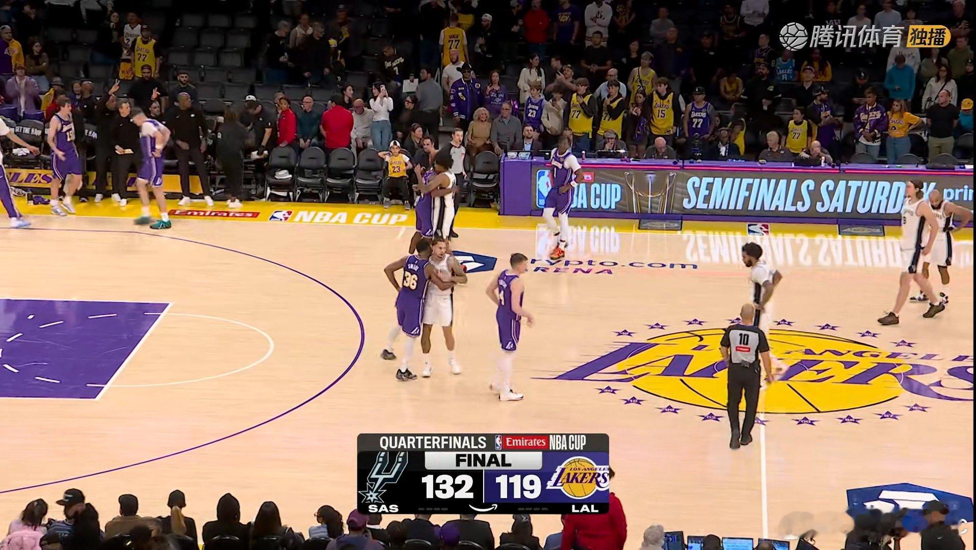 比赛结束，湖人119-132马刺，结束杯赛之旅，看完比赛你有何感想？