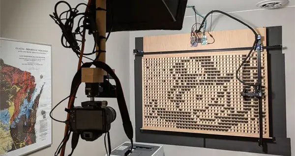 愛好者花費6年時間 造出世界上最不實用顯示器！1000個木制“像素”