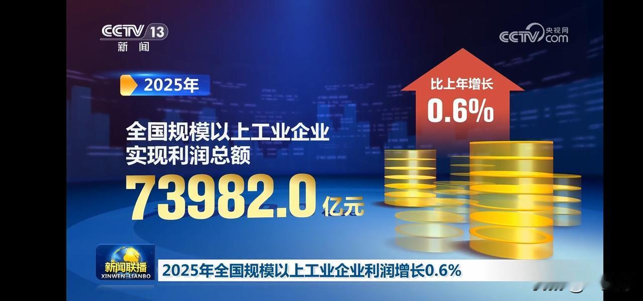 2025年工业企业利润增长0.6%，达到73982亿元！