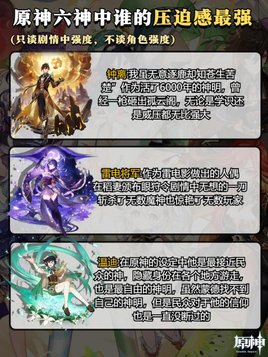【原神】六神中哪位神明的压迫感最强？