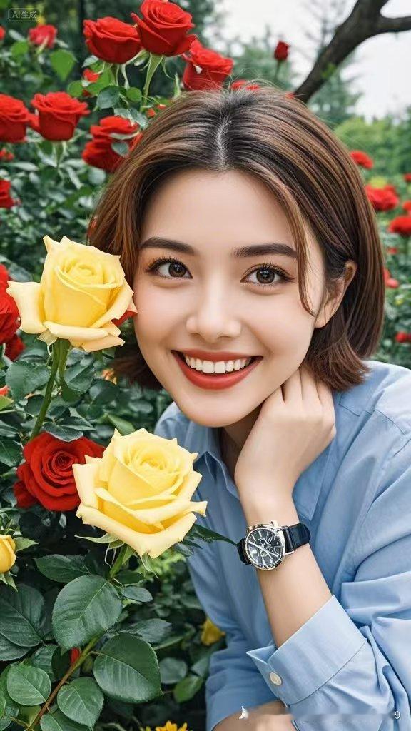 玫瑰丛中笑靥如花，红黄交映超治愈，画面为你定格这满分心动瞬间！