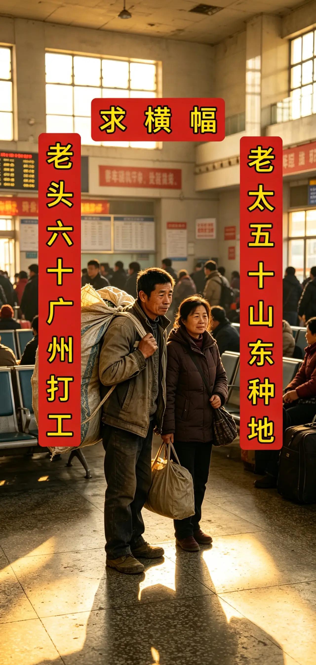 这对夫妻太难了，三十岁时养子女，到六十岁还要外出打工养孙子，求高手赐横幅！
 对