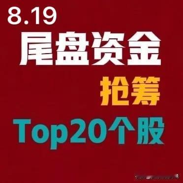 2026年08月19日，A股尾盘14:30‑15:00资金抢筹前20:

1. 