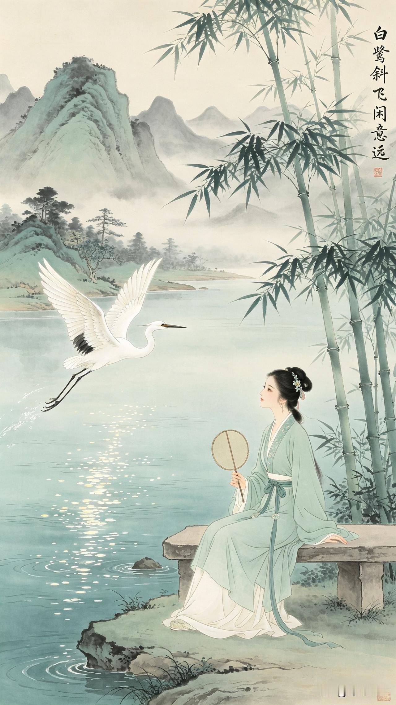 晨起江行，见白鹭横空掠水，偶得此句，越品越觉清兴悠远，奈何才疏，总难寻相称下联。