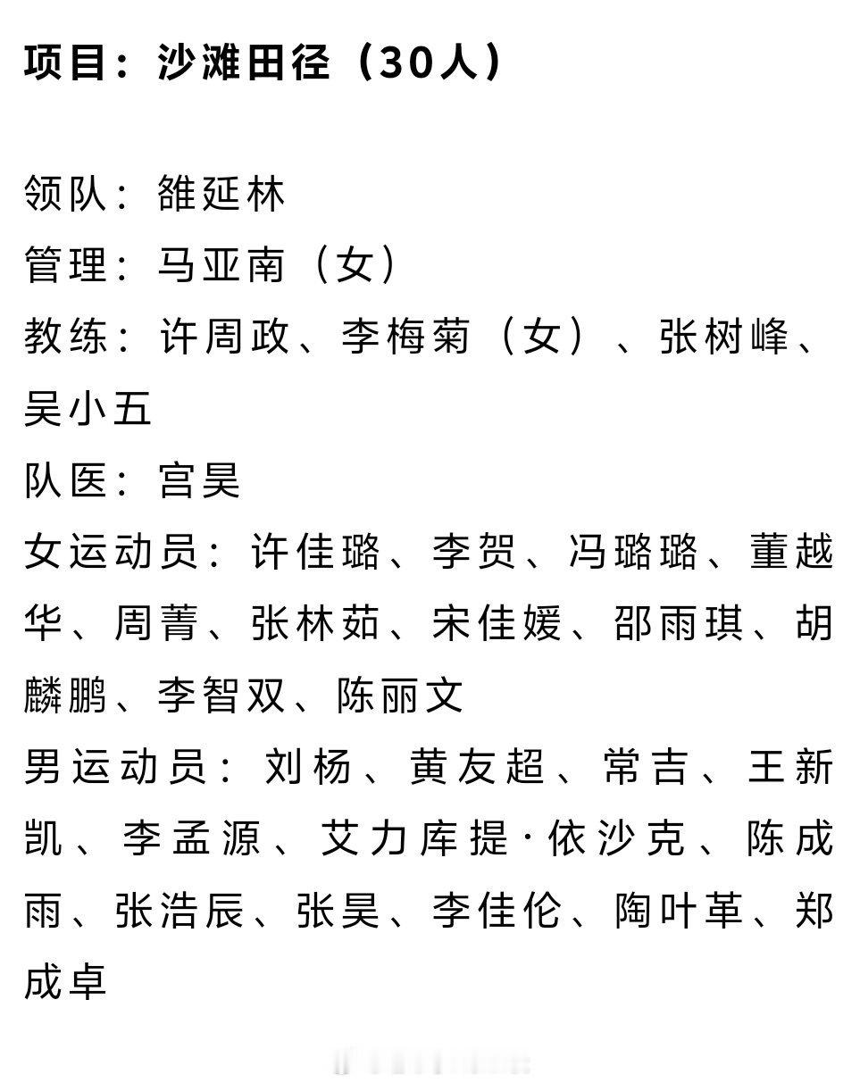 2026第六届亚洲沙滩运动会，田径项目将于4月24-26日举行，🇨🇳参赛阵容